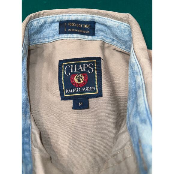 Vintage Chaps Ralph Lauren Shirt Medium Beige Crest Button Up Long Sleeve Mens - Picture 2 of 5